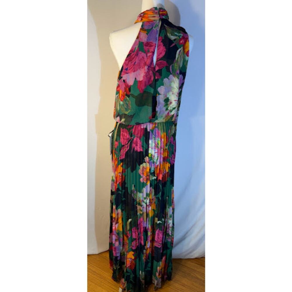 XSCAPE Womens Pleated Floral Chiffon Green Multi 4 - Picture 3 of 5
